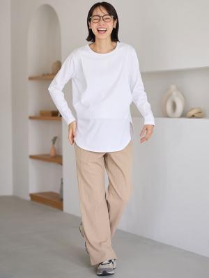 マタニティ パンツ|【2デザインから選べる】【ストレート・ワイド】らくちん綿混ストレッチリブパンツ マタニティ・産後【出産後も長く使える】|ベージュ(ストレート)