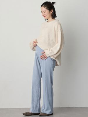 マタニティ パンツ|【2デザインから選べる】【ストレート・ワイド】らくちん綿混ストレッチリブパンツ マタニティ・産後【出産後も長く使える】|ブルー(ストレート)