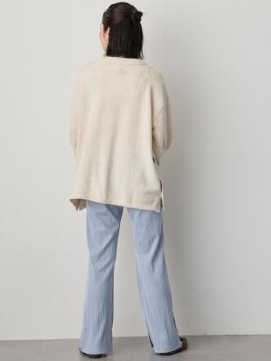 マタニティ パンツ|【2デザインから選べる】【ストレート・ワイド】らくちん綿混ストレッチリブパンツ　マタニティ・産後【出産後も長く使える】|ブルー（ストレート）