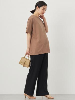 マタニティ パンツ|【2デザインから選べる】【ストレート・ワイド】らくちん綿混ストレッチリブパンツ マタニティ・産後【出産後も長く使える】|ブラック(ワイド)