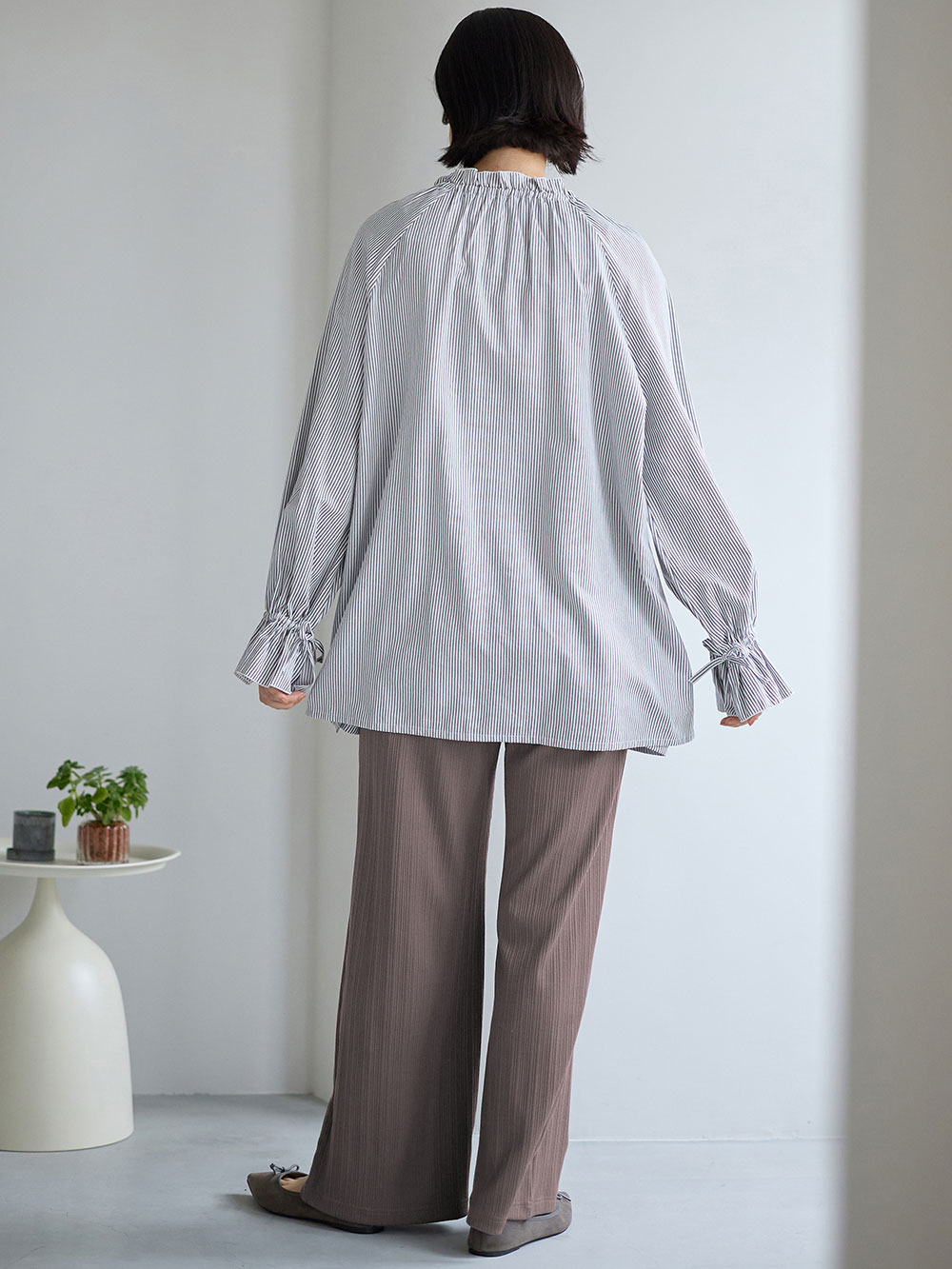 マタニティ パンツ|【2デザインから選べる】【ストレート・ワイド】らくちん綿混ストレッチリブパンツ マタニティ・産後【出産後も長く使える】|チャコール(ワイド)