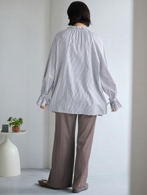 マタニティ パンツ|【2デザインから選べる】【ストレート・ワイド】らくちん綿混ストレッチリブパンツ マタニティ・産後【出産後も長く使える】|チャコール(ワイド)