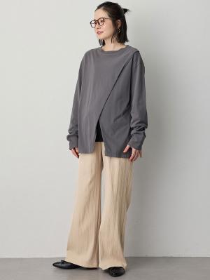 マタニティ パンツ|【2デザインから選べる】【ストレート・ワイド】らくちん綿混ストレッチリブパンツ マタニティ・産後【出産後も長く使える】|ベージュ(ワイド)