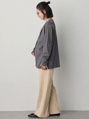 マタニティ パンツ|【2デザインから選べる】【ストレート・ワイド】らくちん綿混ストレッチリブパンツ マタニティ・産後【出産後も長く使える】|チャコール(ワイド)