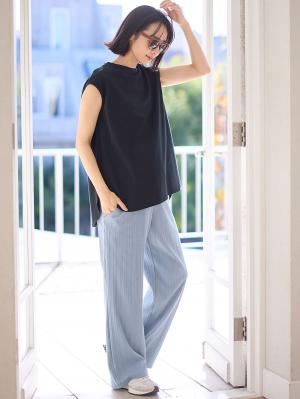 マタニティ パンツ|【2デザインから選べる】【ストレート・ワイド】らくちん綿混ストレッチリブパンツ マタニティ・産後【出産後も長く使える】|ブルー(ワイド)