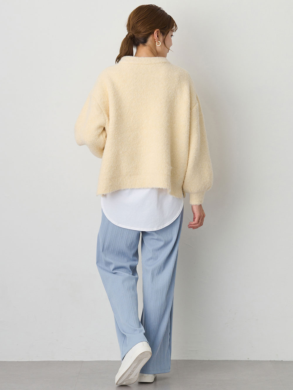 マタニティ パンツ|【2デザインから選べる】【ストレート・ワイド】らくちん綿混ストレッチリブパンツ　マタニティ・産後【出産後も長く使える】|ブルー（ワイド）