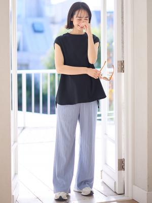 マタニティ パンツ|【2デザインから選べる】【ストレート・ワイド】らくちん綿混ストレッチリブパンツ マタニティ・産後【出産後も長く使える】|ブルー(ワイド)
