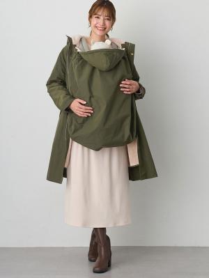 マタニティ アウター（コート）・ママコート|fairy（フェアリー）【あったか】【ダッカー付】フーデットママコート　マタニティ・産後服【出産後も長く使える】|カーキ
