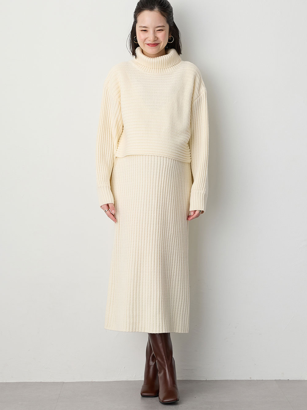 マタニティ ワンピース|Rosemadame（ローズマダム）リブ切替ニットワンピ　マタニティ・授乳服【産後まで長く使える】