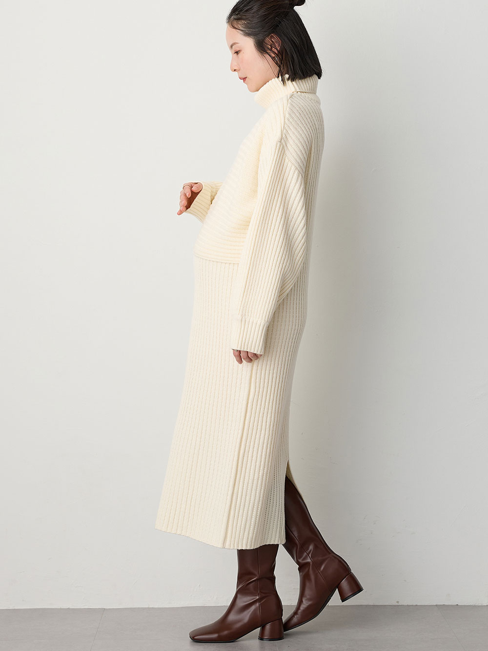 マタニティ ワンピース|Rosemadame（ローズマダム）リブ切替ニットワンピ　マタニティ・授乳服【産後まで長く使える】|アイボリー