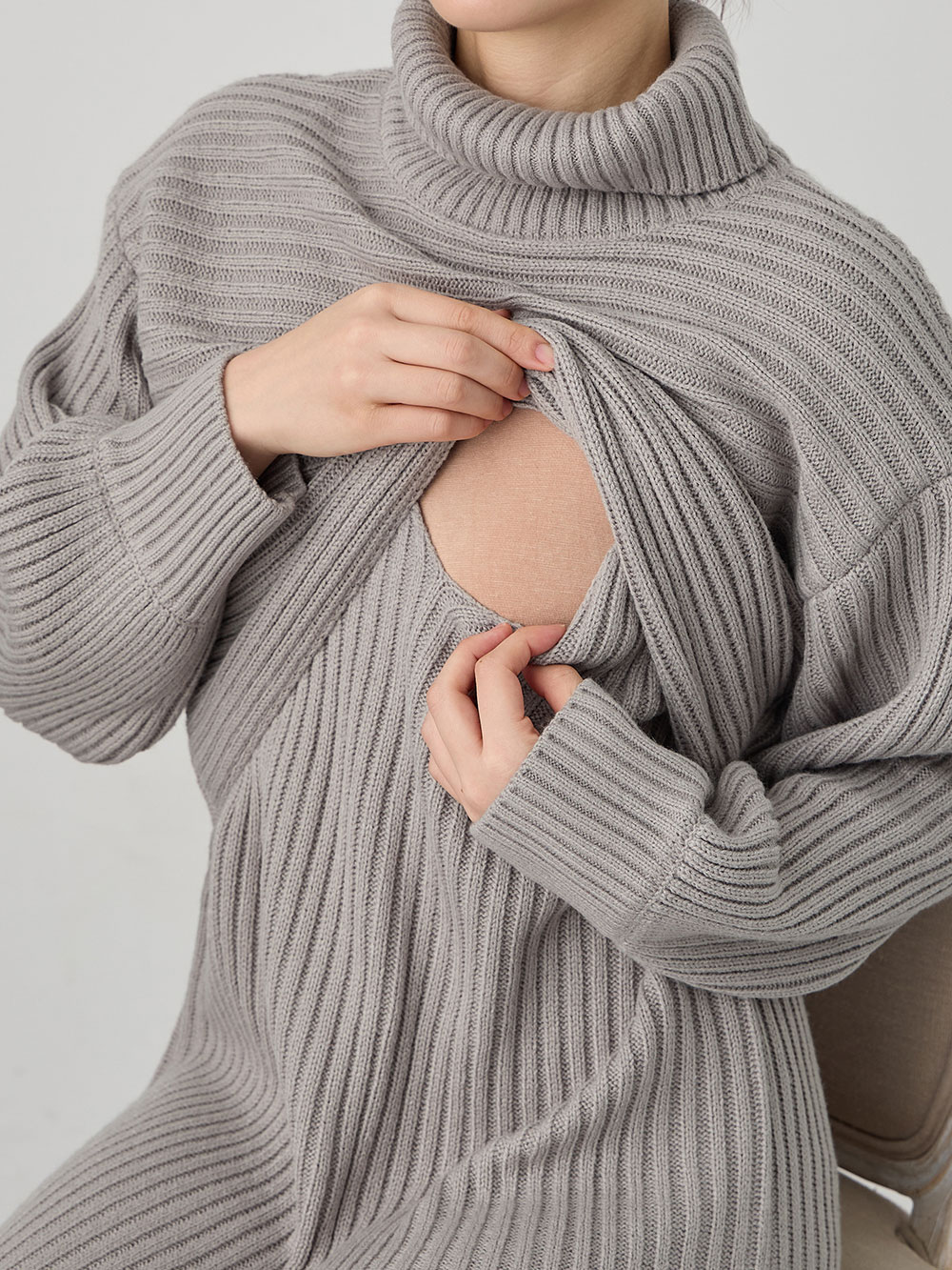 マタニティ ワンピース|Rosemadame（ローズマダム）リブ切替ニットワンピ　マタニティ・授乳服【産後まで長く使える】