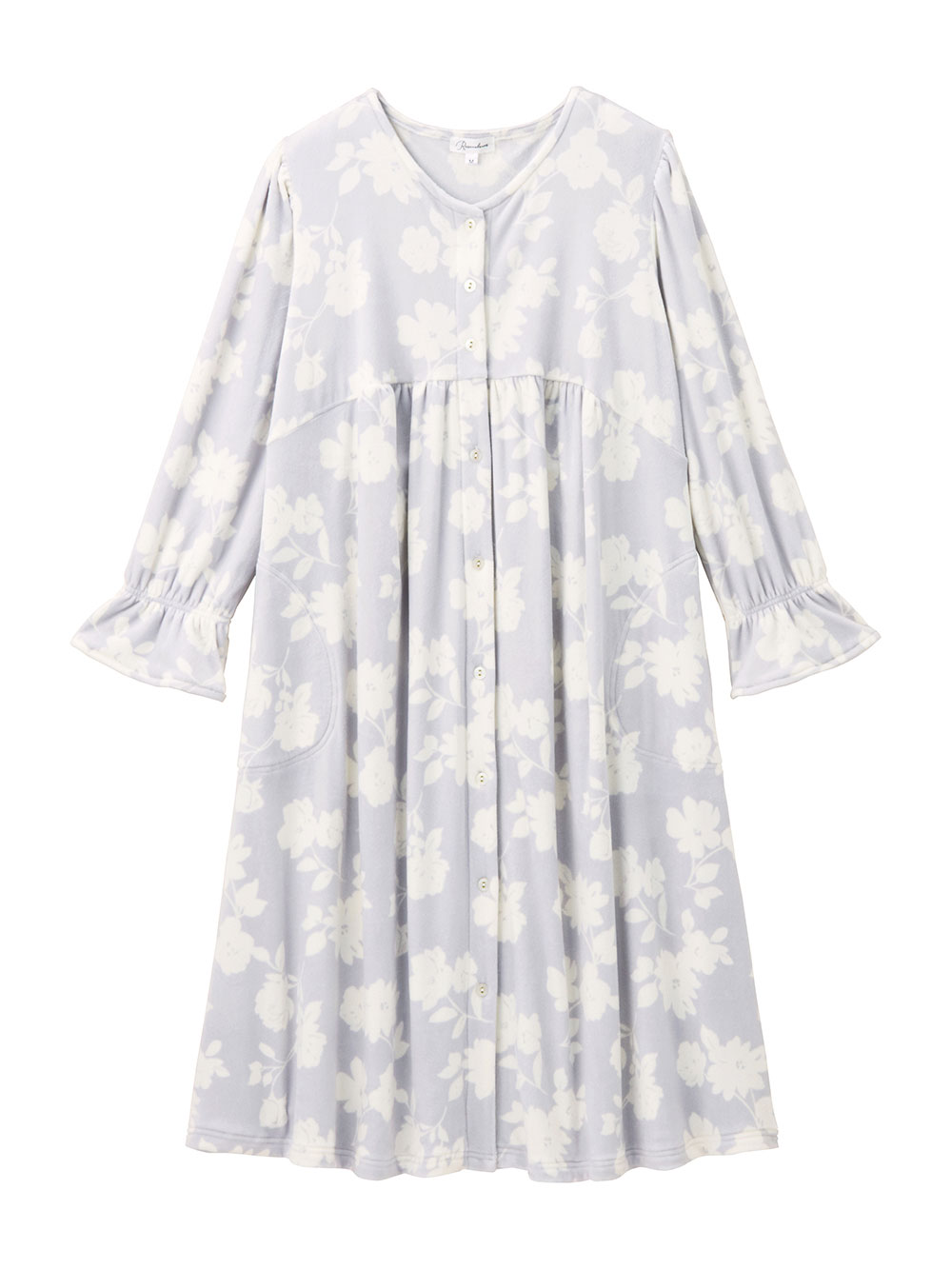 マタニティ パジャマ・ルームウェア|Rosemadame(ローズマダム)ストレッチベロア花柄ネグリジェ マタニティ・授乳パジャマ【産後まで長く使える】|サックス花柄