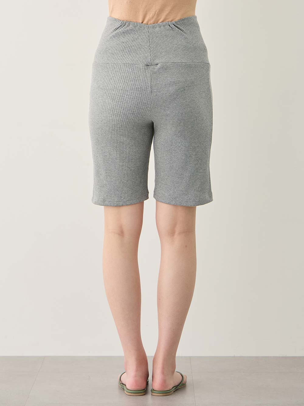 マタニティ パンツ|【選べる2丈】締め付けない綿混リブストレートレギンス【産後まで長く使える】|杢グレー(ハーフ丈)