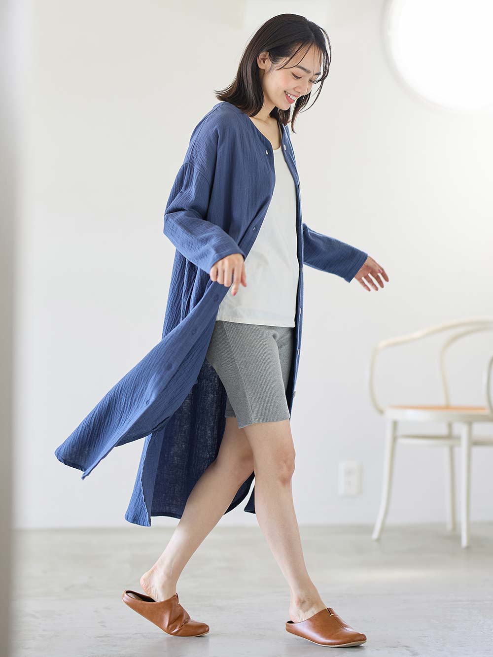 マタニティ パンツ|【選べる2丈】締め付けない綿混リブストレートレギンス【産後まで長く使える】|杢グレー(ハーフ丈)