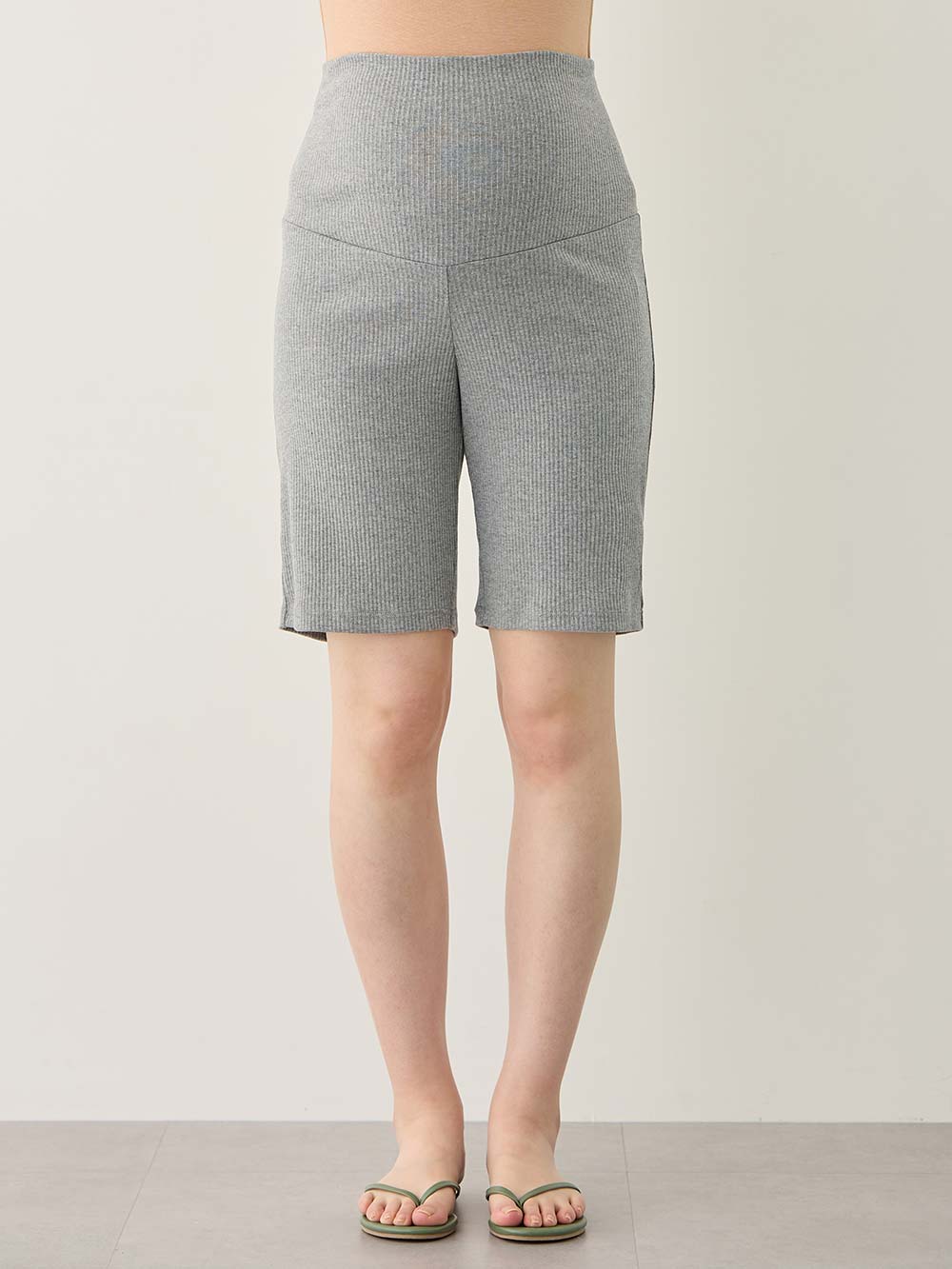 マタニティ パンツ|【選べる2丈】締め付けない綿混リブストレートレギンス【産後まで長く使える】|杢グレー(ハーフ丈)