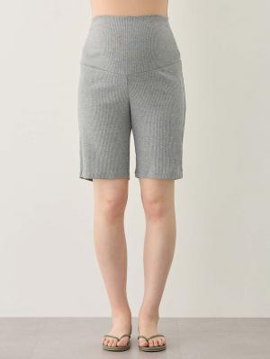 マタニティ パンツ|【選べる2丈】締め付けない綿混リブストレートレギンス【産後まで長く使える】|杢グレー(ハーフ丈)