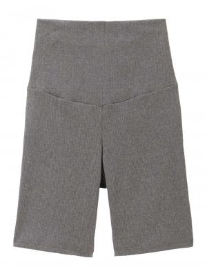 マタニティ パンツ|【選べる2丈】締め付けない綿混リブストレートレギンス【産後まで長く使える】|杢チャコール(ハーフ丈)