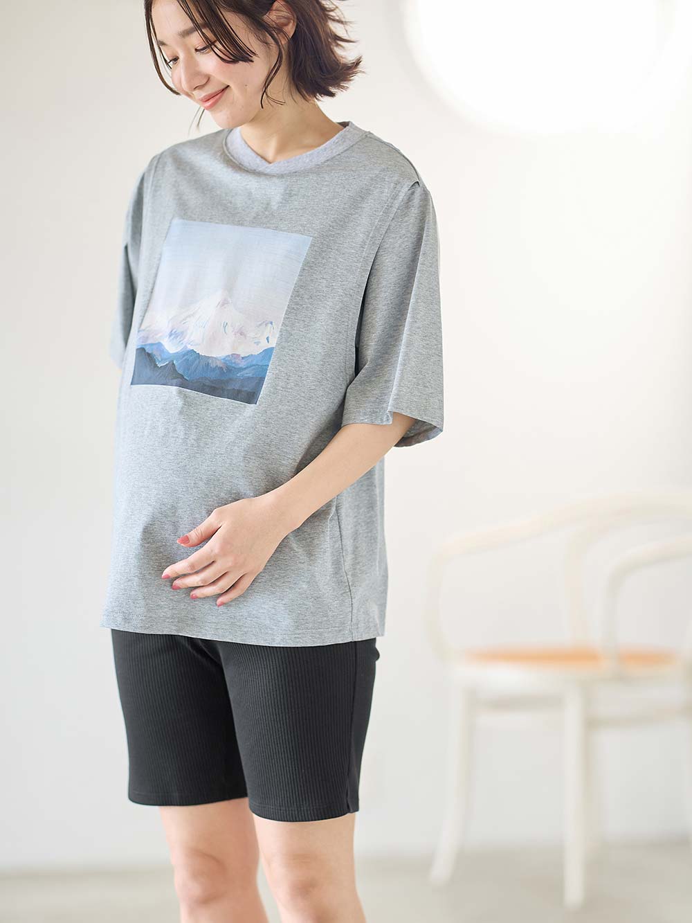 マタニティ パンツ|【選べる2丈】締め付けない綿混リブストレートレギンス【産後まで長く使える】|ブラック(ハーフ丈)