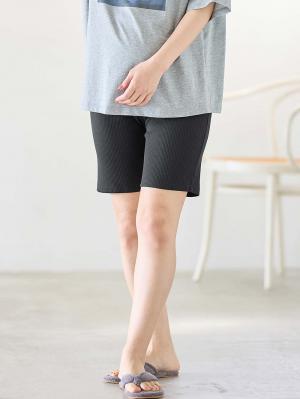 マタニティ パンツ|【選べる2丈】締め付けない綿混リブストレートレギンス【産後まで長く使える】|ブラック(ハーフ丈)