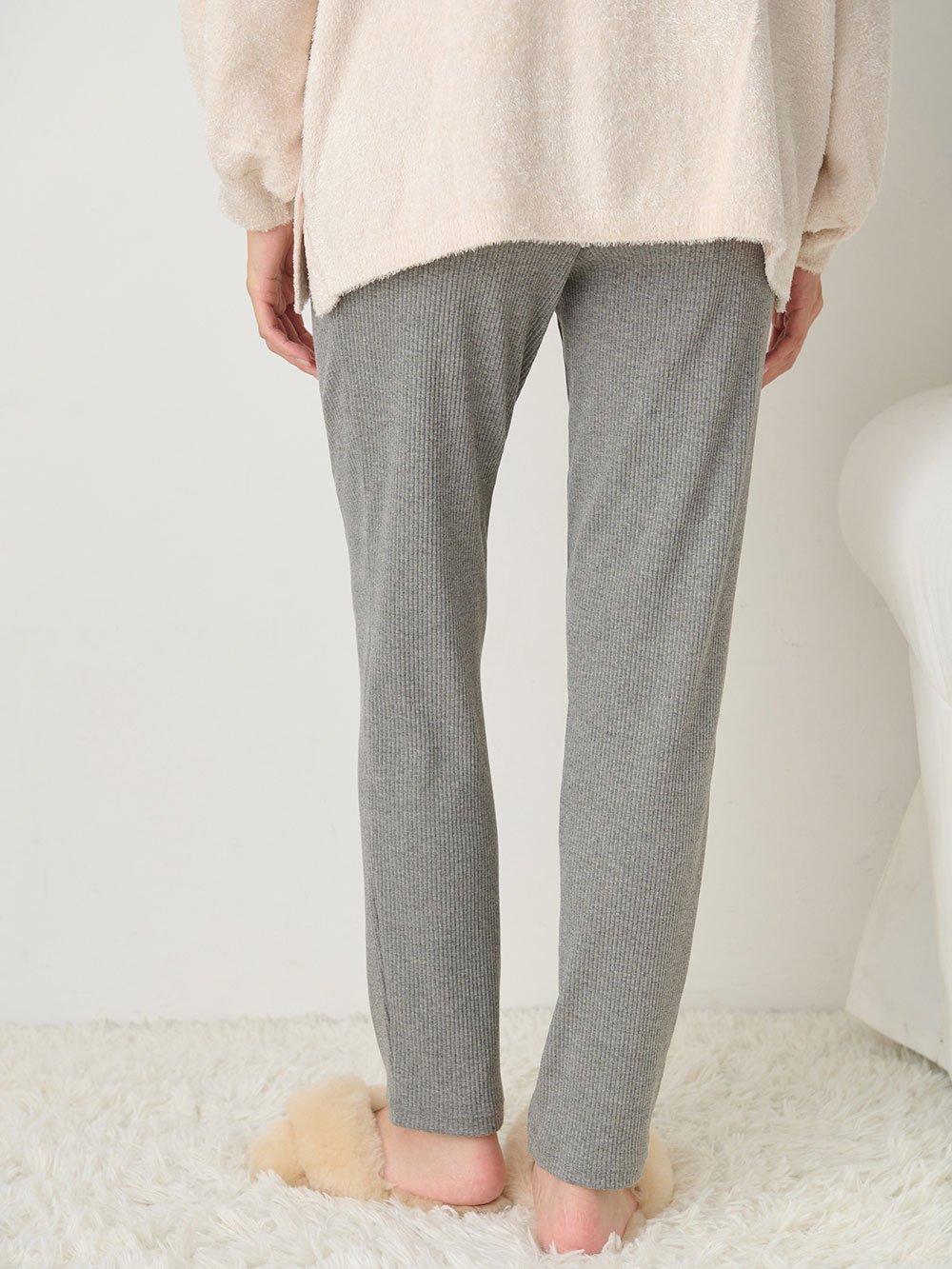 マタニティ パンツ|【選べる2丈】締め付けない綿混リブストレートレギンス【産後まで長く使える】|杢グレー