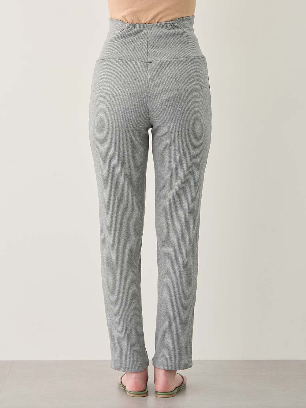 マタニティ パンツ|【選べる2丈】締め付けない綿混リブストレートレギンス【産後まで長く使える】|杢グレー