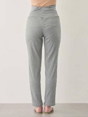 マタニティ パンツ|【選べる2丈】締め付けない綿混リブストレートレギンス【産後まで長く使える】|杢グレー