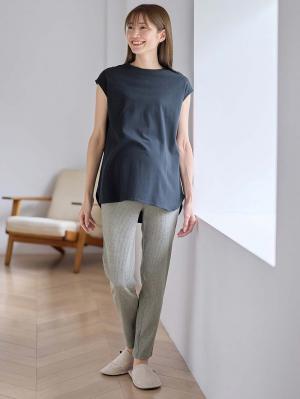 マタニティ パンツ|【選べる2丈】締め付けない綿混リブストレートレギンス【産後まで長く使える】|杢グレー