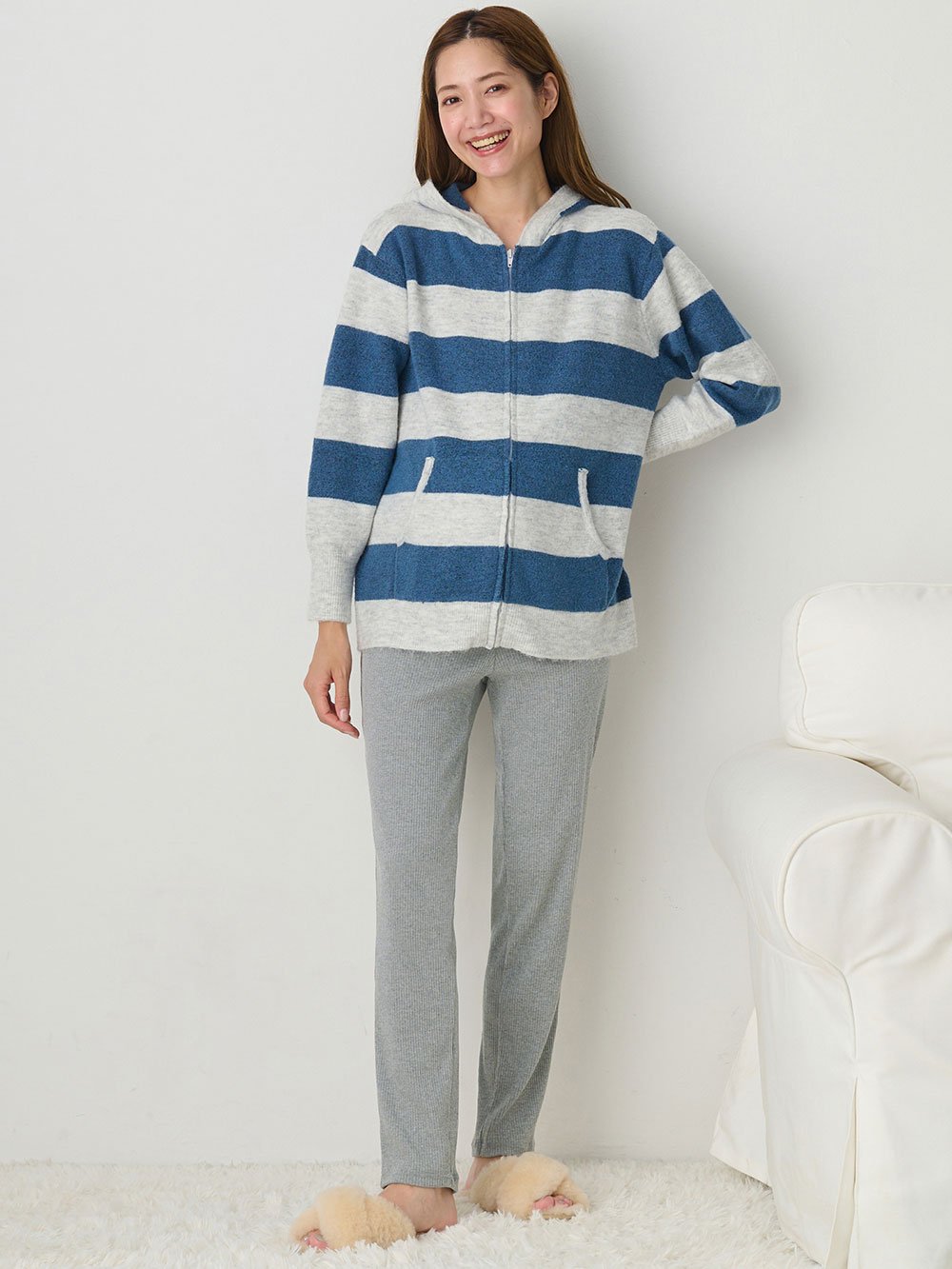 マタニティ パンツ|【選べる2丈】締め付けない綿混リブストレートレギンス【産後まで長く使える】|杢グレー