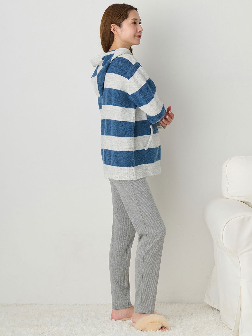 マタニティ パンツ|【選べる2丈】締め付けない綿混リブストレートレギンス【産後まで長く使える】|杢グレー