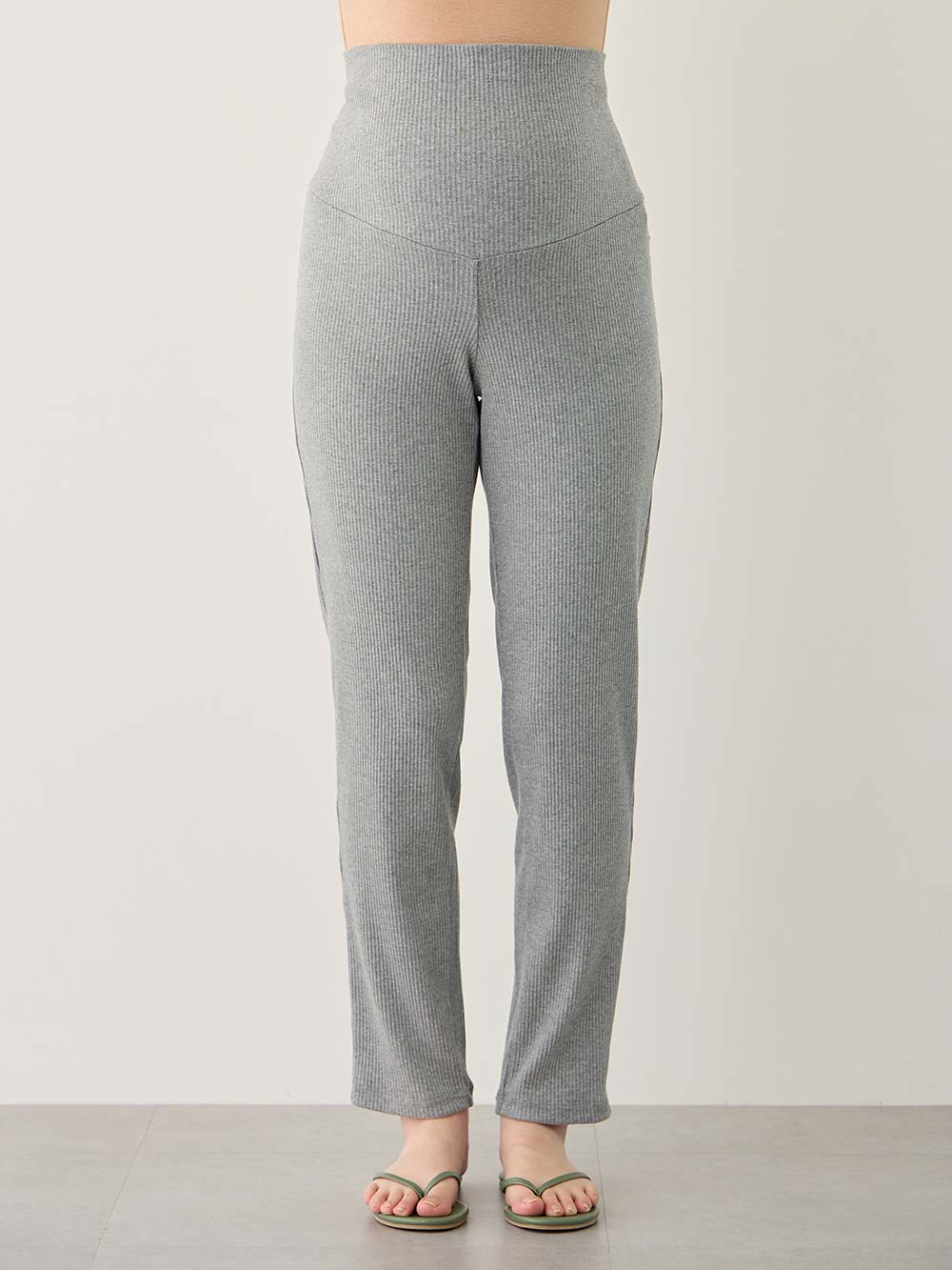 マタニティ パンツ|【選べる2丈】締め付けない綿混リブストレートレギンス【産後まで長く使える】|杢グレー