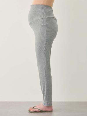 マタニティ パンツ|【選べる2丈】締め付けない綿混リブストレートレギンス【産後まで長く使える】|杢グレー
