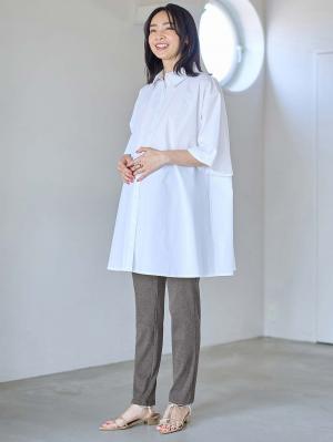 マタニティ パンツ|【選べる2丈】締め付けない綿混リブストレートレギンス【産後まで長く使える】|杢チャコール