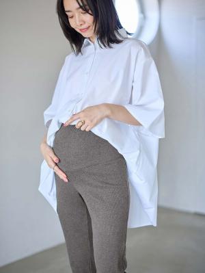 マタニティ パンツ|【選べる2丈】締め付けない綿混リブストレートレギンス【産後まで長く使える】|杢チャコール