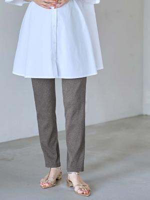 マタニティ パンツ|【選べる2丈】締め付けない綿混リブストレートレギンス【産後まで長く使える】|杢チャコール