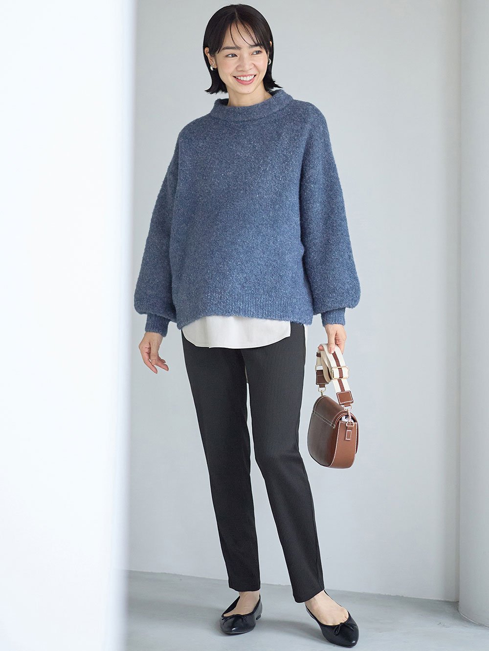 マタニティ パンツ|【選べる2丈】締め付けない綿混リブストレートレギンス【産後まで長く使える】|ブラック