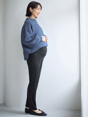 マタニティ パンツ|【選べる2丈】締め付けない綿混リブストレートレギンス【産後まで長く使える】|ブラック
