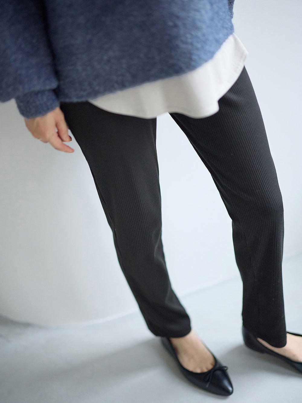 マタニティ パンツ|【選べる2丈】締め付けない綿混リブストレートレギンス【産後まで長く使える】|ブラック