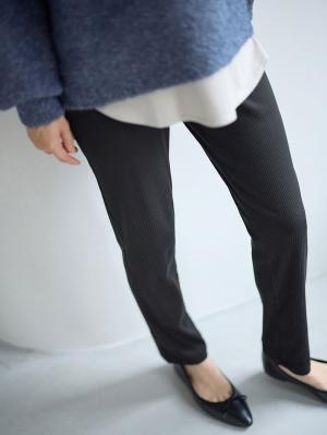 マタニティ パンツ|【選べる2丈】締め付けない綿混リブストレートレギンス【産後まで長く使える】|ブラック