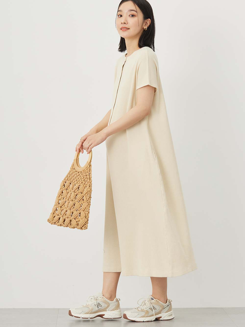 マタニティ ワンピース|【親子コーデ】ママ&ベビー退院着3点セット 出産準備 ギフト マタニティ・産後【出産後も長く使える】|アイボリー