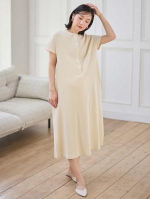 マタニティ ワンピース|【親子コーデ】ママ&ベビー退院着3点セット 出産準備 ギフト マタニティ・産後【出産後も長く使える】|アイボリー