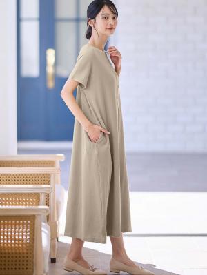 マタニティ ワンピース|【親子コーデ】ママ&ベビー退院着3点セット 出産準備 ギフト マタニティ・産後【出産後も長く使える】|ベージュ