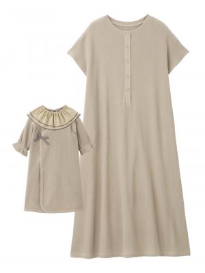 マタニティ ワンピース|【親子コーデ】ママ&ベビー退院着3点セット 出産準備 ギフト マタニティ・産後【出産後も長く使える】|ベージュ