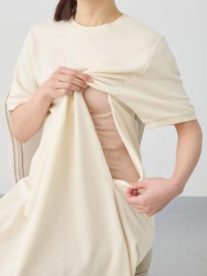 マタニティ ワンピース|【UV加工】綿混やわらかスウェット半袖フレアワンピース【出産後も長く使える】