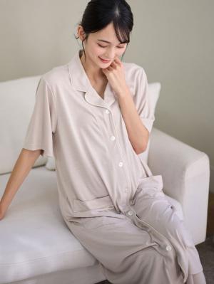 犬印本舗　さらっと快適半袖シャツパジャマ　マタニティ・授乳パジャマ【出産後も長く使える】10603