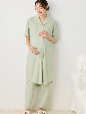 犬印本舗　さらっと快適半袖シャツパジャマ　マタニティ・授乳パジャマ【出産後も長く使える】10603