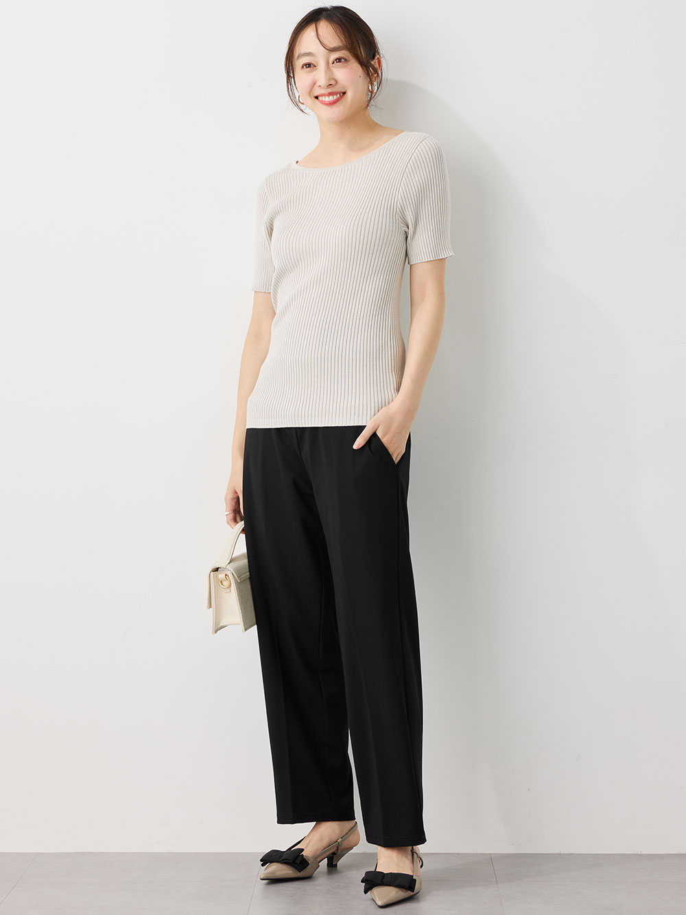 マタニティ パンツ|Rosemadame（ローズマダム）接触冷感カノコストレッチワイドテーパードパンツ　マタニティ・産後【出産後も長く使える】|ブラック