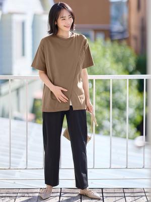 マタニティ パンツ|Rosemadame（ローズマダム）接触冷感カノコストレッチワイドテーパードパンツ　マタニティ・産後【出産後も長く使える】|ブラック