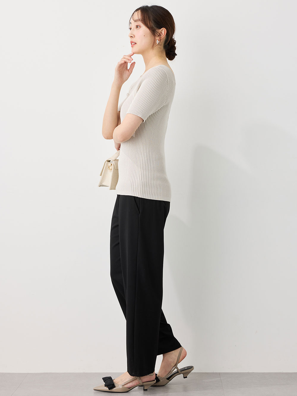マタニティ パンツ|Rosemadame（ローズマダム）接触冷感カノコストレッチワイドテーパードパンツ　マタニティ・産後【出産後も長く使える】|ブラック