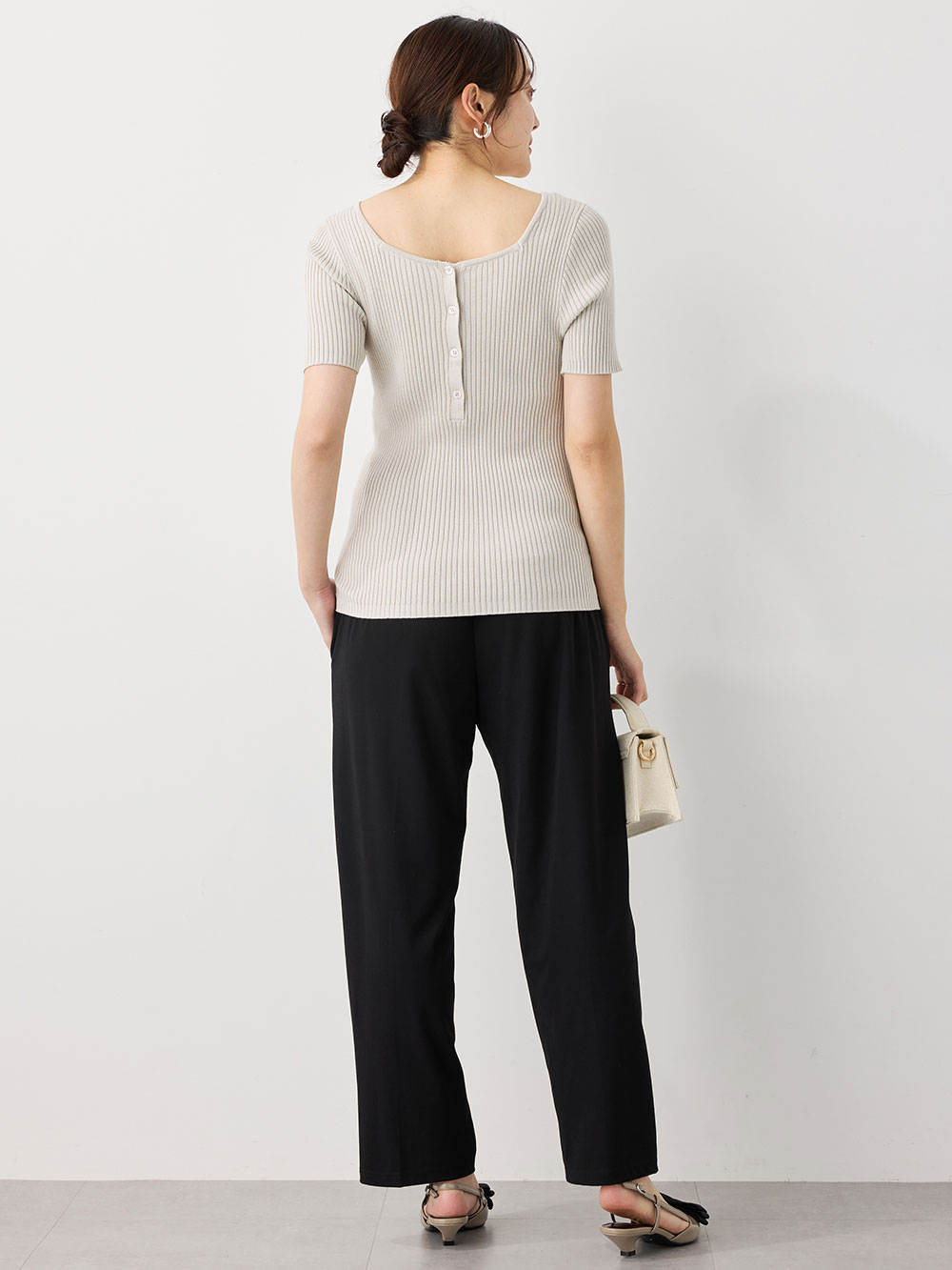 マタニティ パンツ|Rosemadame（ローズマダム）接触冷感カノコストレッチワイドテーパードパンツ　マタニティ・産後【出産後も長く使える】|ブラック