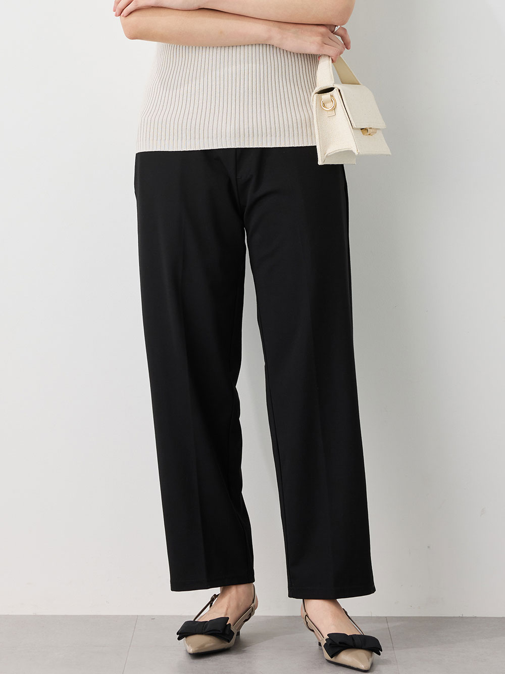 マタニティ パンツ|Rosemadame（ローズマダム）接触冷感カノコストレッチワイドテーパードパンツ　マタニティ・産後【出産後も長く使える】|ブラック